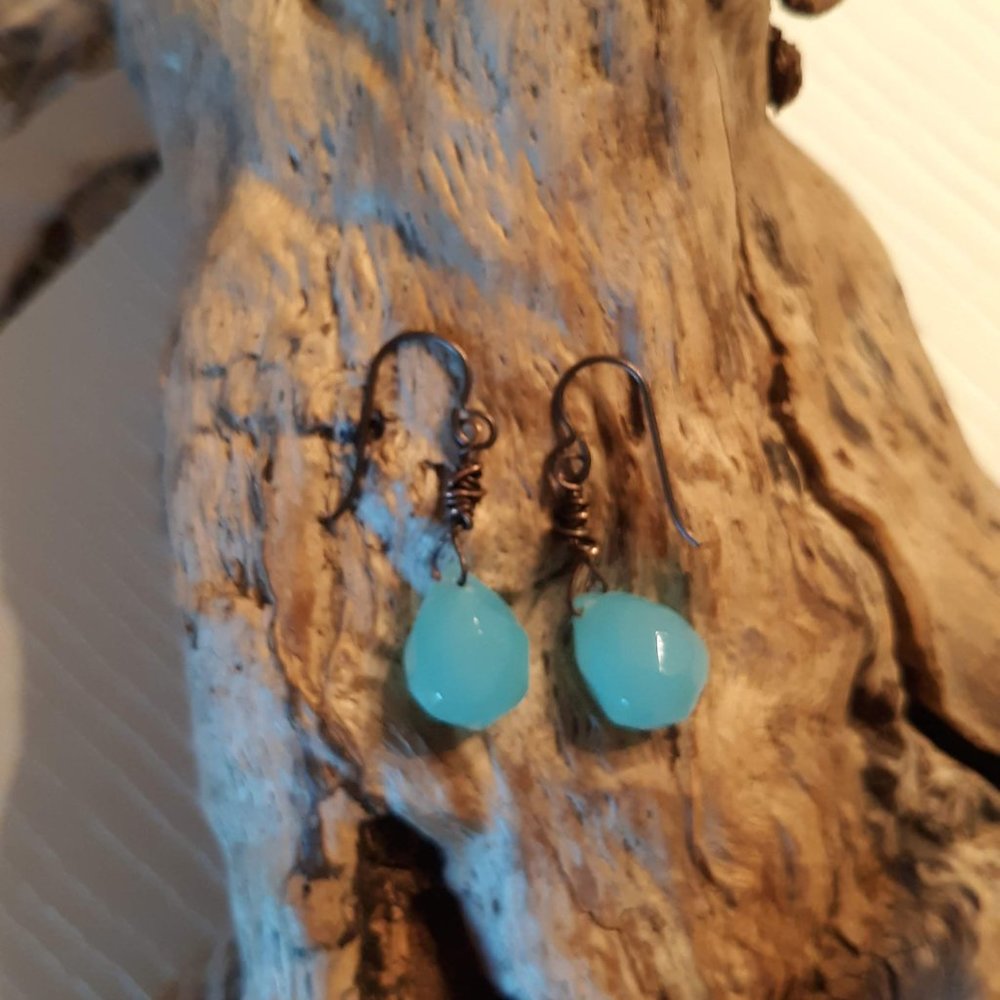 Wire Wrapped Chalcedony Drop Earrings - image 1
